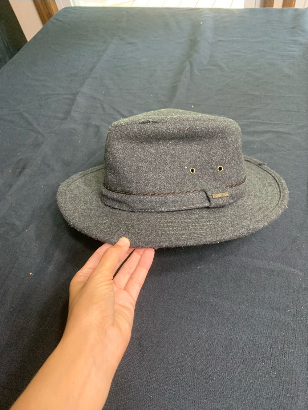 Woolrich Dark Gray Wool Hat with Stitched Band